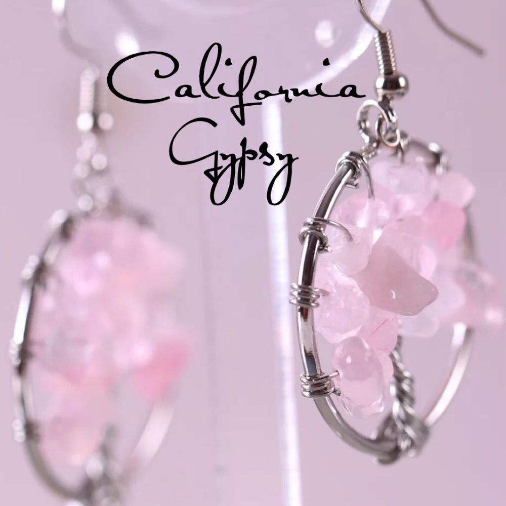 Tree Of Life Rose Quartz Silver Earrings - Picture 2 of 3